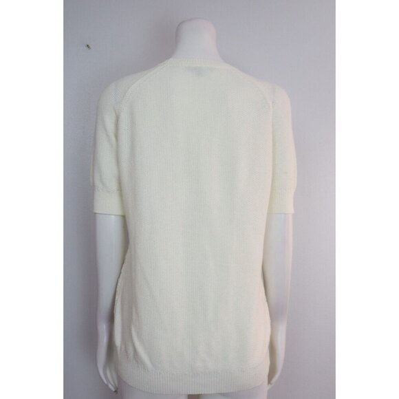 WOMEN'S IVORY WHITE SHORT SLEEVE SWEATER - LACE FRONT - DE COLLECTION - SIZE M - Picture 4 of 6